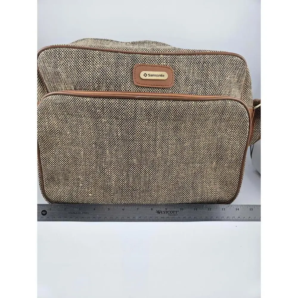 ​Vintage Samsonite Tapestry Travel Bag Zippered Shoulder Strap 14 Tweed Pattern
